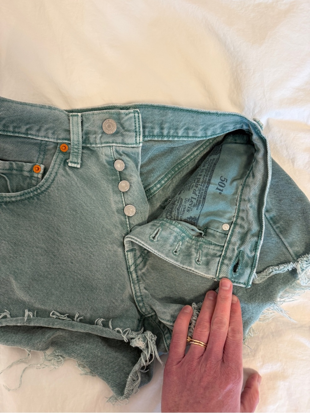 Levi's Washed Teal High-Rise Cutoff Denim Shorts - Picture 3 of 4